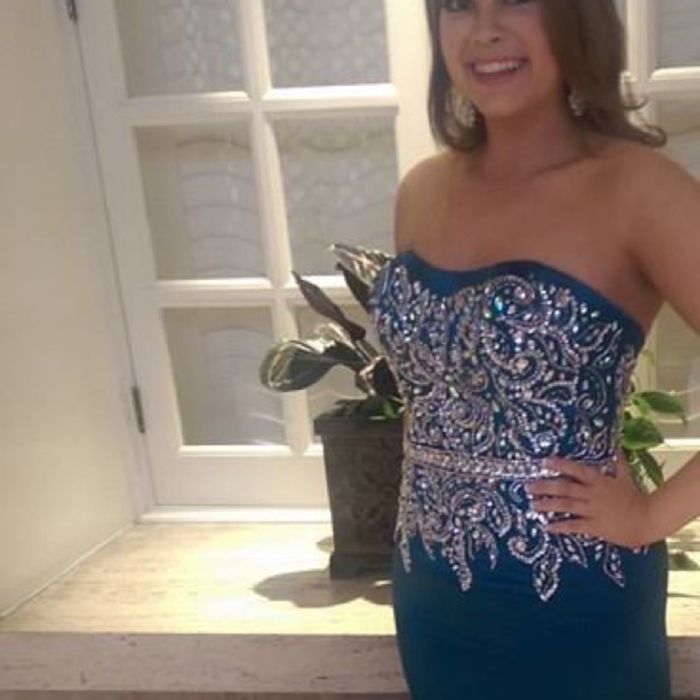 Turquoise MacDuggal Trumpet Pageant/Prom Gown